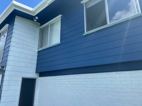 Finished blue and white exterior